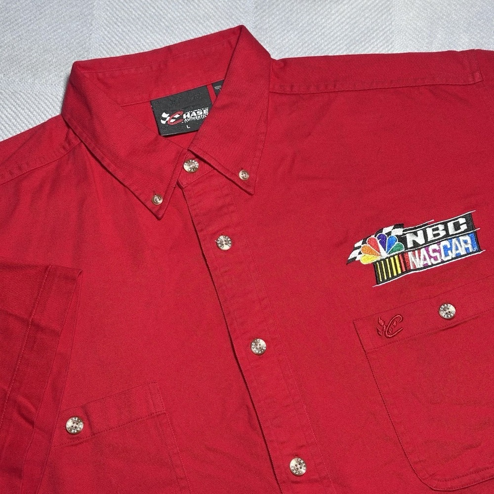 Chase Authentics NASCAR NBC Logo Red Dual Pocket S/S Button Down Shirt Sz‎ Large